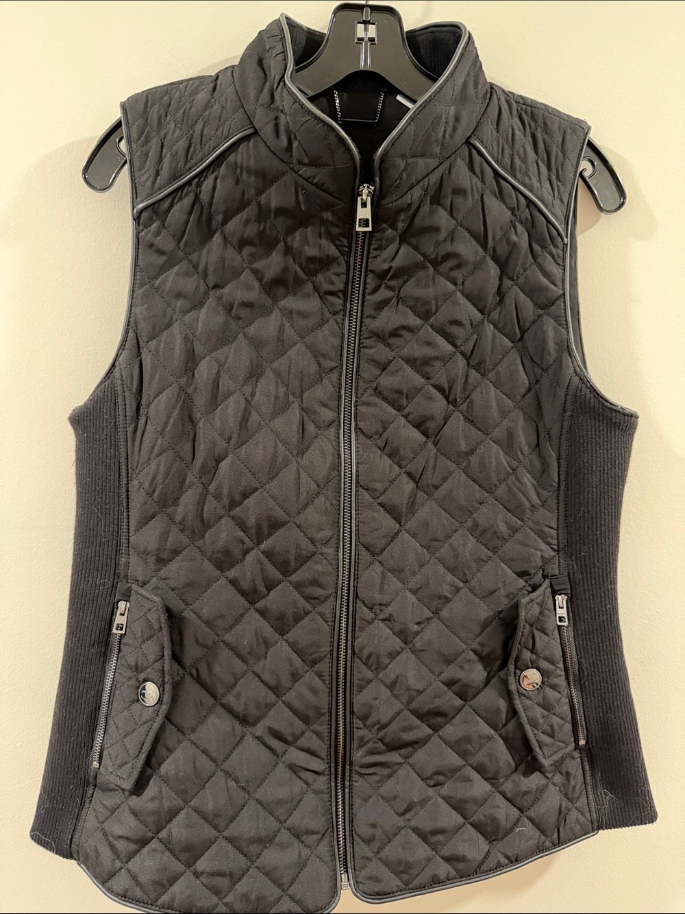 Chico's Black Quilted Vest with Knit Sides